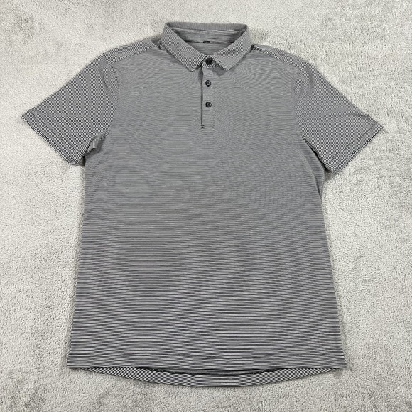 Lululemon Shirt Mens Medium Black Gray Polo Short Sleeve Performance Stretch - Picture 1 of 11